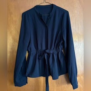 Black Drawstring Waist Button Front top